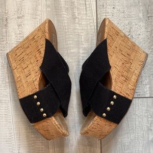 Steve Madden black cork wedge sandals